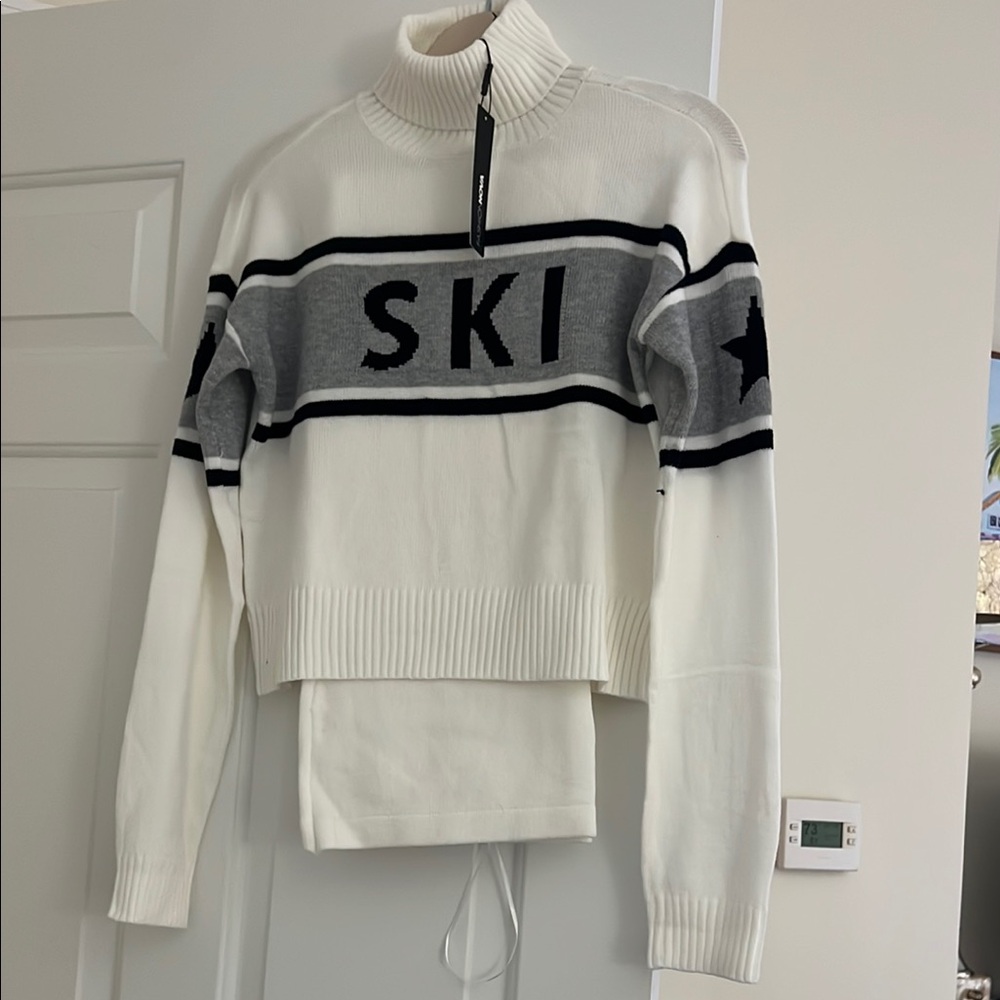 Fashion Nova White and Gray Cowl Neck Sweater with Long Sleeves